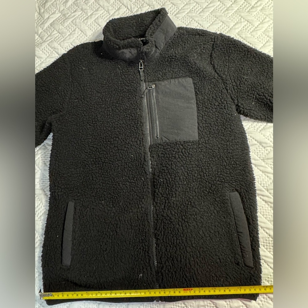 Black Sherpa Fleece Jacket Coat Collar Youth XL 14-16 Gently Used - Picture 5 of 7
